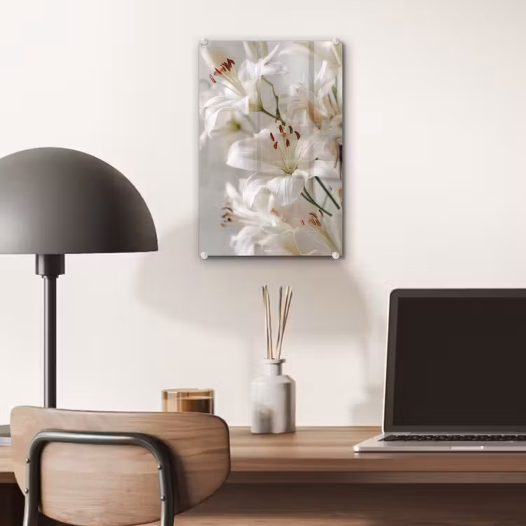 Glas schilderij - Lelies - Boekte - Wit - Meeldraden — 7