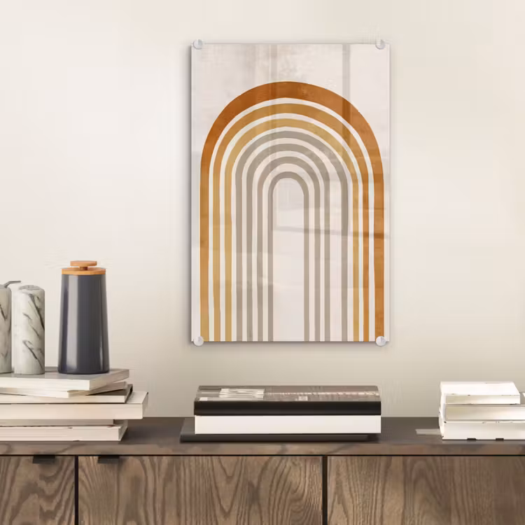 Glas schilderij - Minimalistisch - Boog - Lijnen - Beige — 2