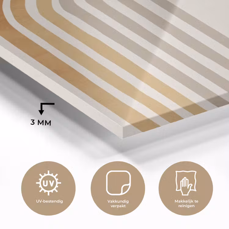 Glas schilderij - Minimalistisch - Boog - Lijnen - Beige — 3