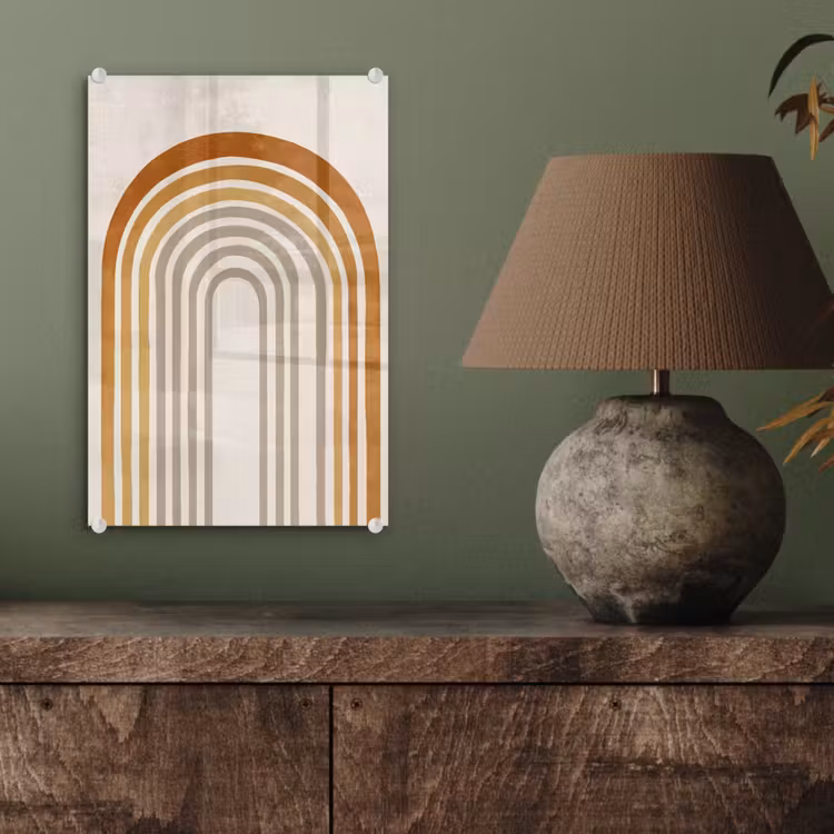 Glas schilderij - Minimalistisch - Boog - Lijnen - Beige — 4