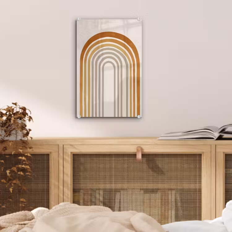 Glas schilderij - Minimalistisch - Boog - Lijnen - Beige — 5