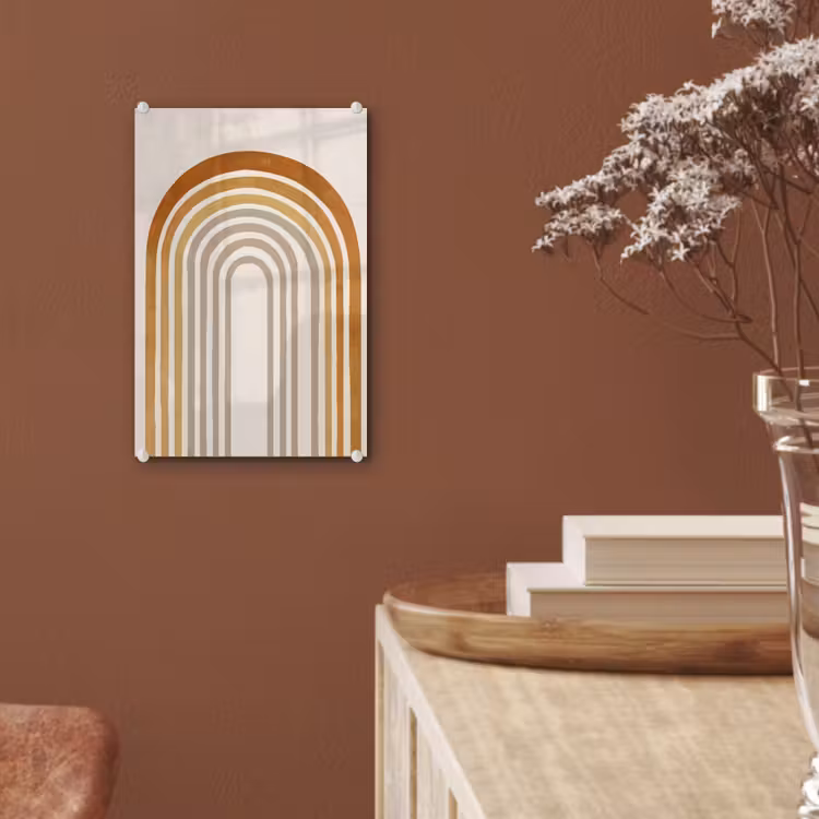 Glas schilderij - Minimalistisch - Boog - Lijnen - Beige — 6