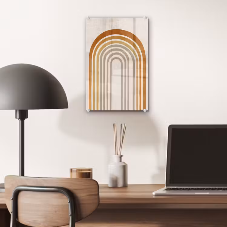Glas schilderij - Minimalistisch - Boog - Lijnen - Beige — 7