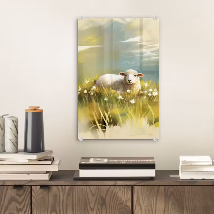 Glas schilderij - Schaap - Weide - Groen — 2