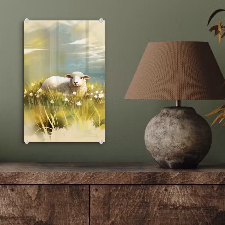 Glas schilderij - Schaap - Weide - Groen — 4