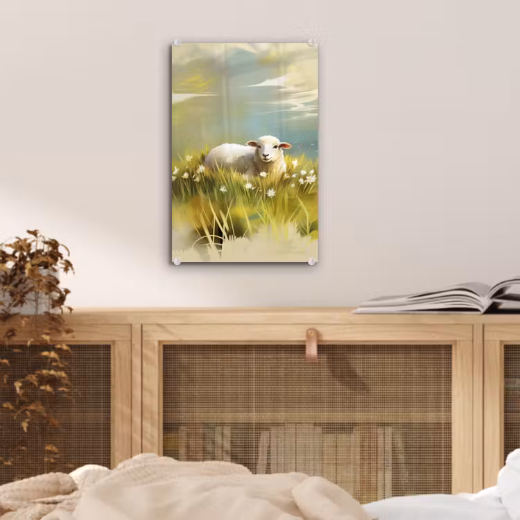 Glas schilderij - Schaap - Weide - Groen — 5