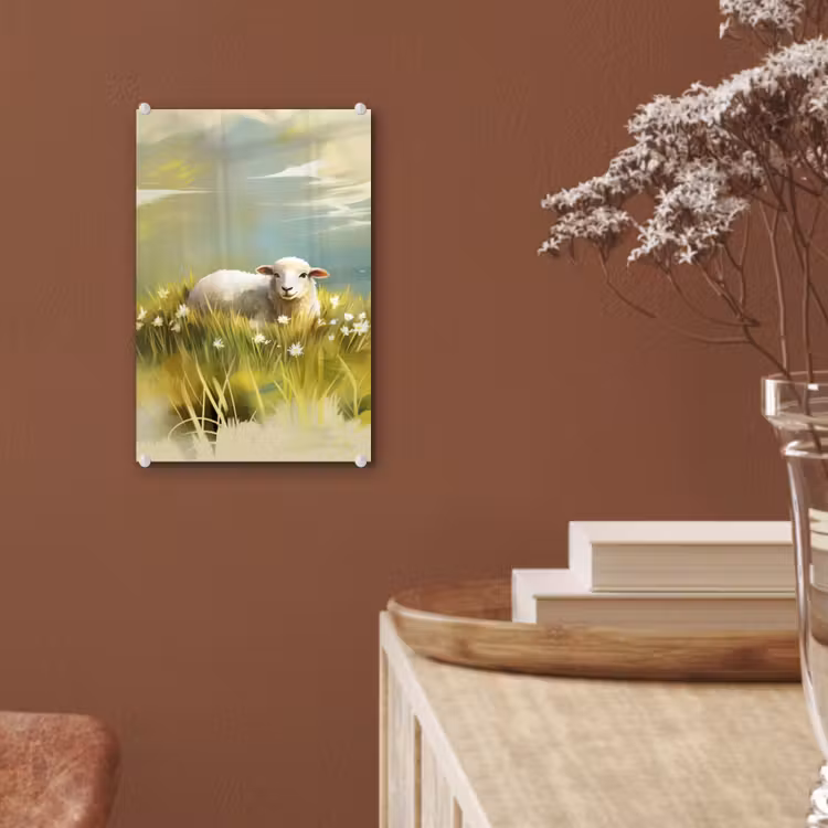 Glas schilderij - Schaap - Weide - Groen — 6