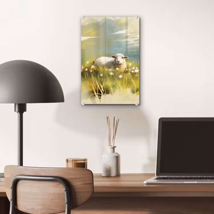Glas schilderij - Schaap - Weide - Groen — 7