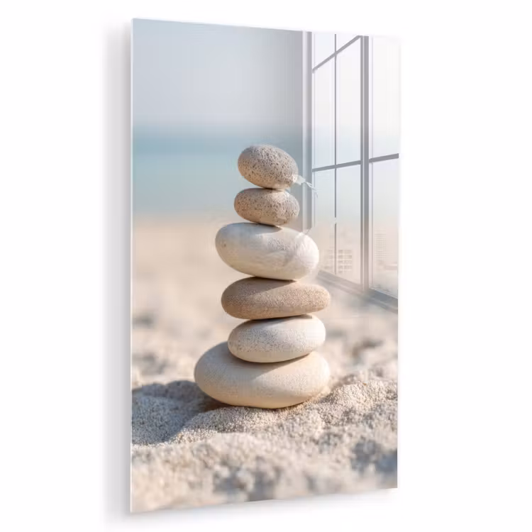 Glas schilderij - Stenen - Stapel - Zand - Zee — 1
