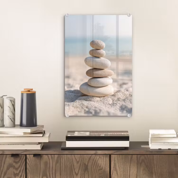 Glas schilderij - Stenen - Stapel - Zand - Zee — 2