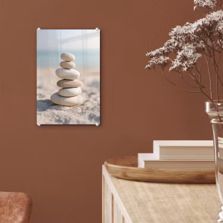 Glas schilderij - Stenen - Stapel - Zand - Zee — 6