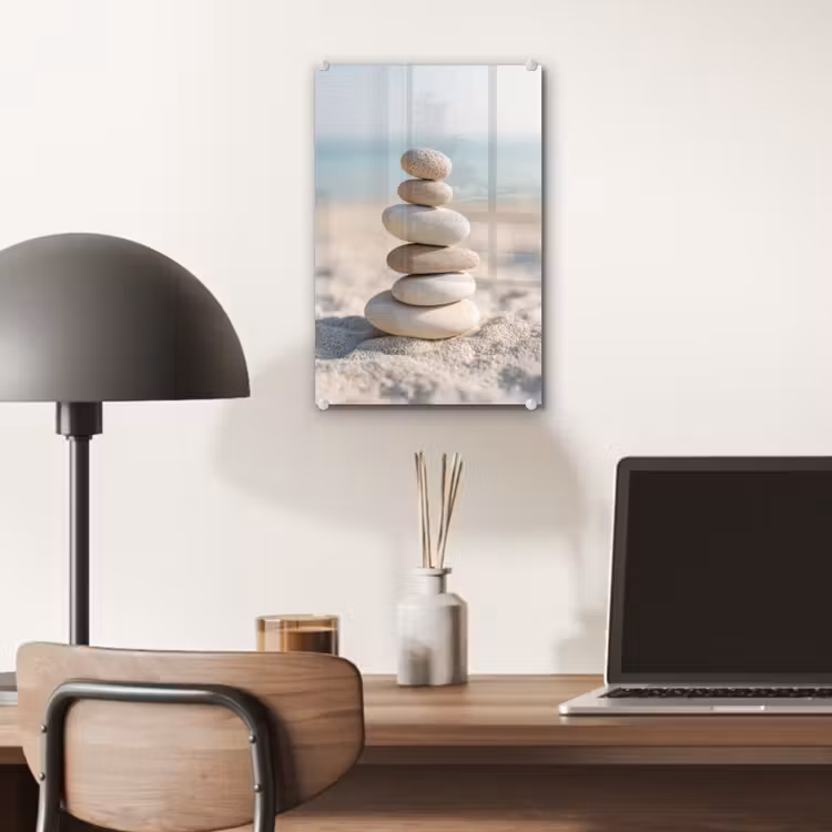 Glas schilderij - Stenen - Stapel - Zand - Zee — 7
