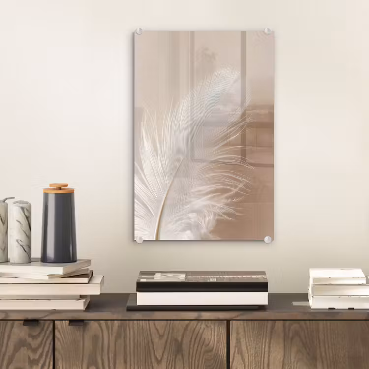 Glas schilderij - Veer - Minimalistisch - Roze — 2