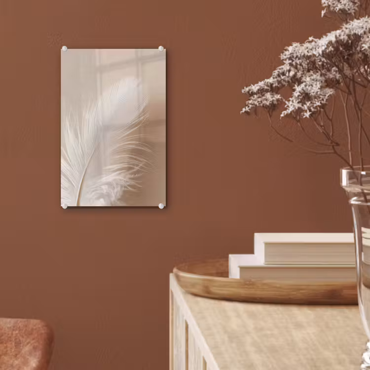 Glas schilderij - Veer - Minimalistisch - Roze — 6