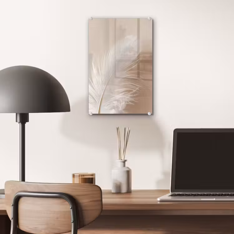Glas schilderij - Veer - Minimalistisch - Roze — 7