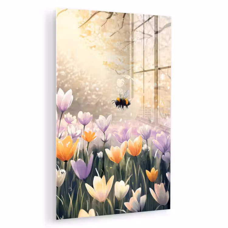 Glas schilderij - Viooltjes - bij - Zonlicht — 1