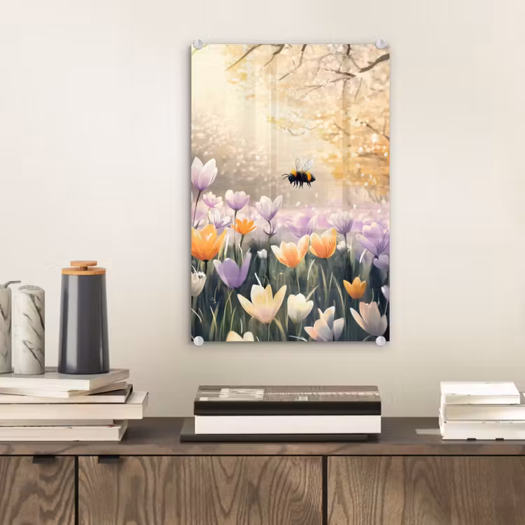 Glas schilderij - Viooltjes - bij - Zonlicht — 2