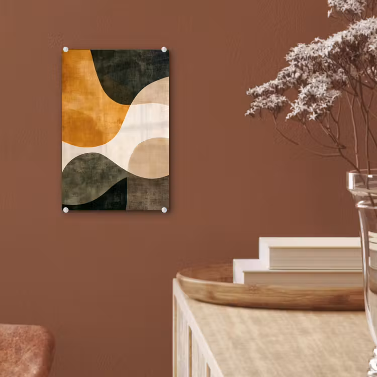 Glas schilderij - Vormen - Okergeel - Abstract — 6