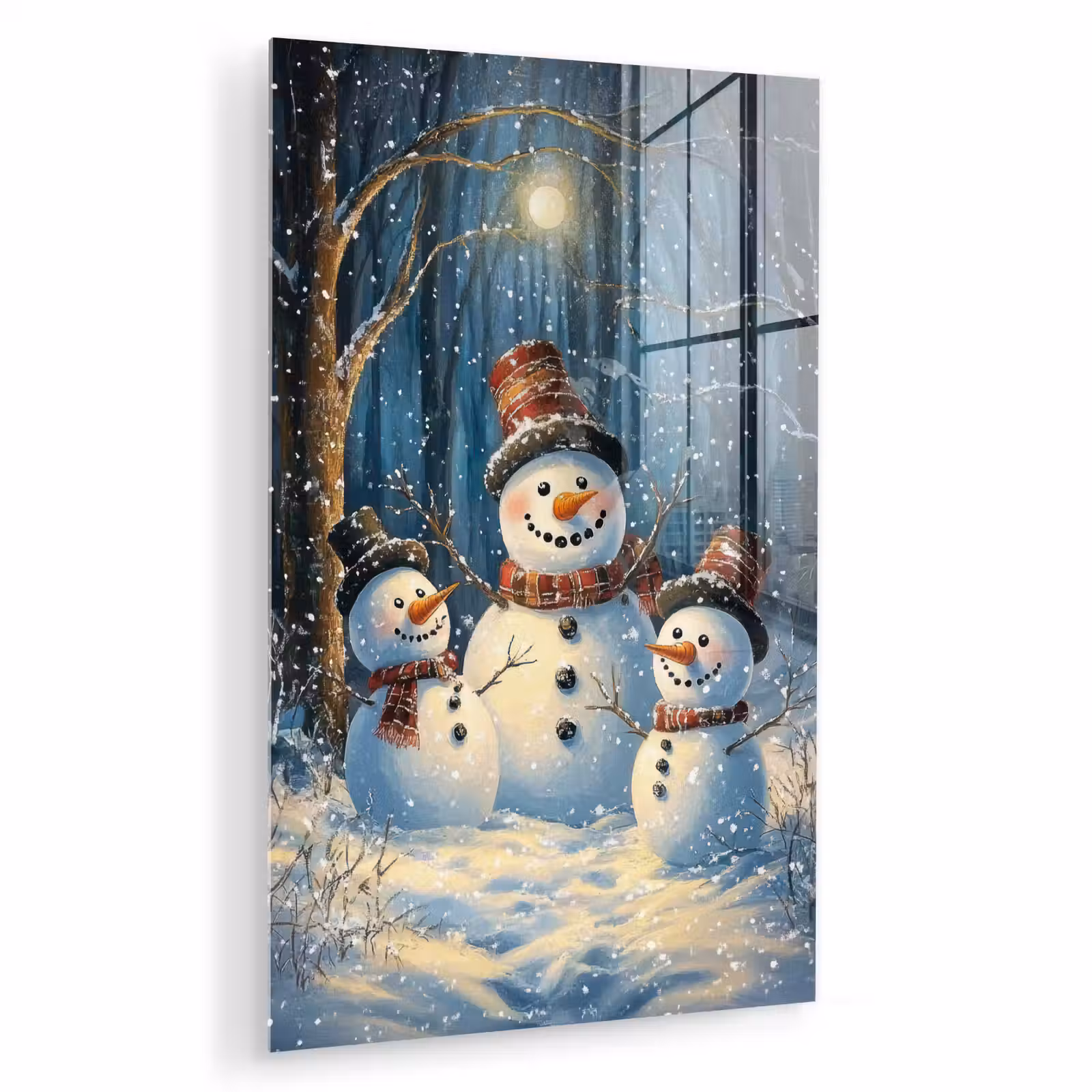 Glas schilderij - Sneeuwpop - Sneeuw - Winter - Bos — 1