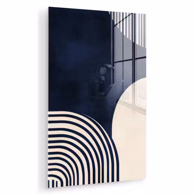 Glas schilderij - Donkerblauw - Abstract - Lijnen — 1