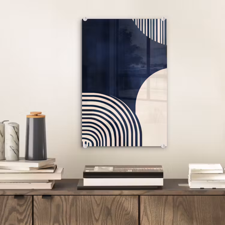 Glas schilderij - Donkerblauw - Abstract - Lijnen — 2