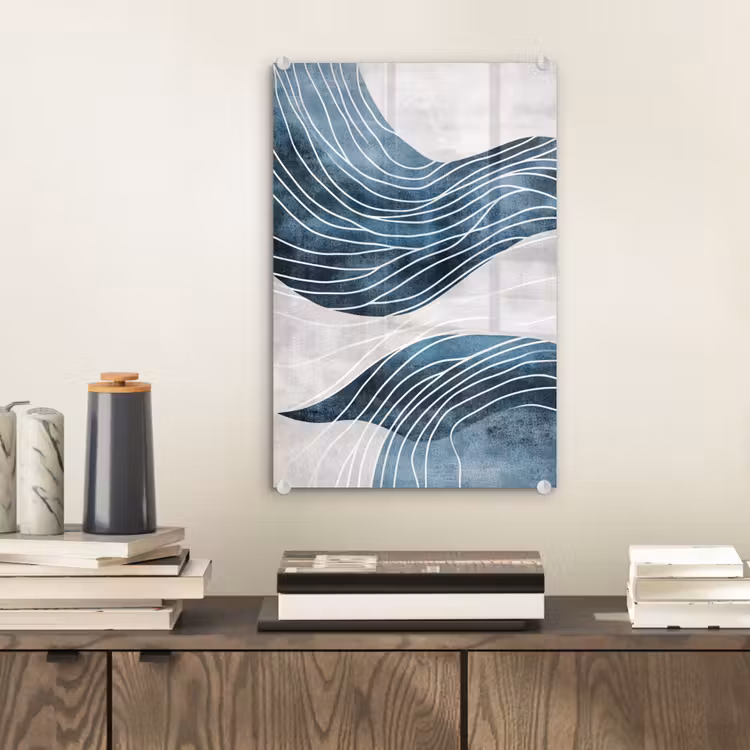 Glas schilderij - Lijnen - Golven - Abstract - Blauw — 2