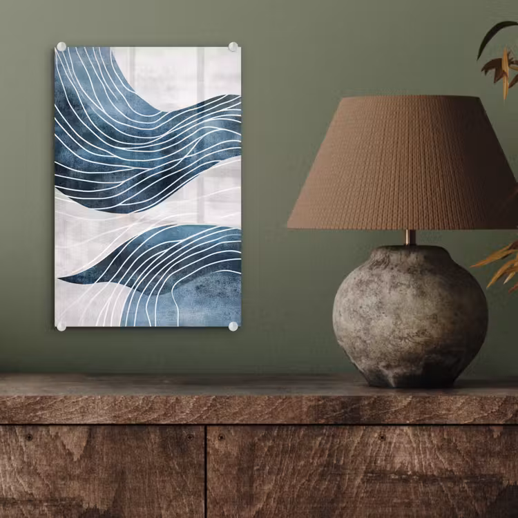 Glas schilderij - Lijnen - Golven - Abstract - Blauw — 4