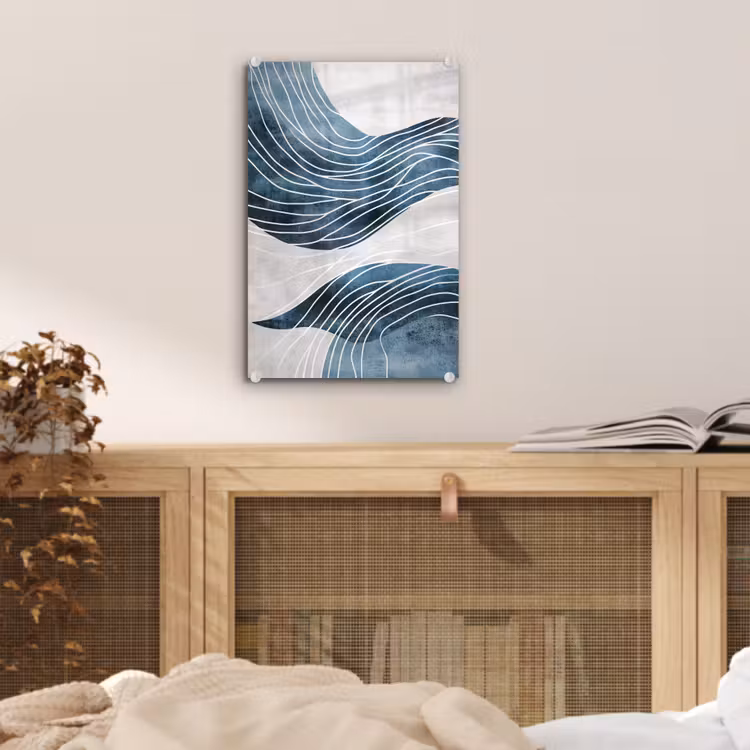 Glas schilderij - Lijnen - Golven - Abstract - Blauw — 5