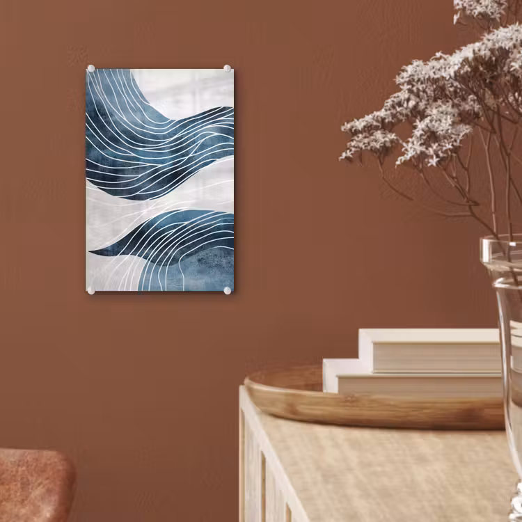 Glas schilderij - Lijnen - Golven - Abstract - Blauw — 6