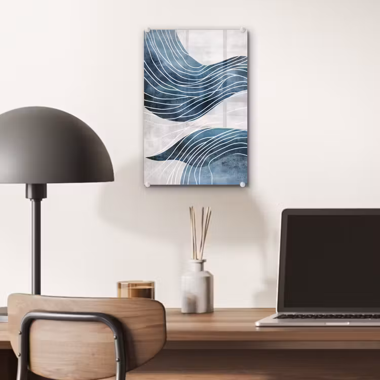 Glas schilderij - Lijnen - Golven - Abstract - Blauw — 7