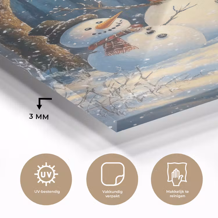 Glas schilderij - Sneeuwpop - Sneeuw - Winter - Bos — 3