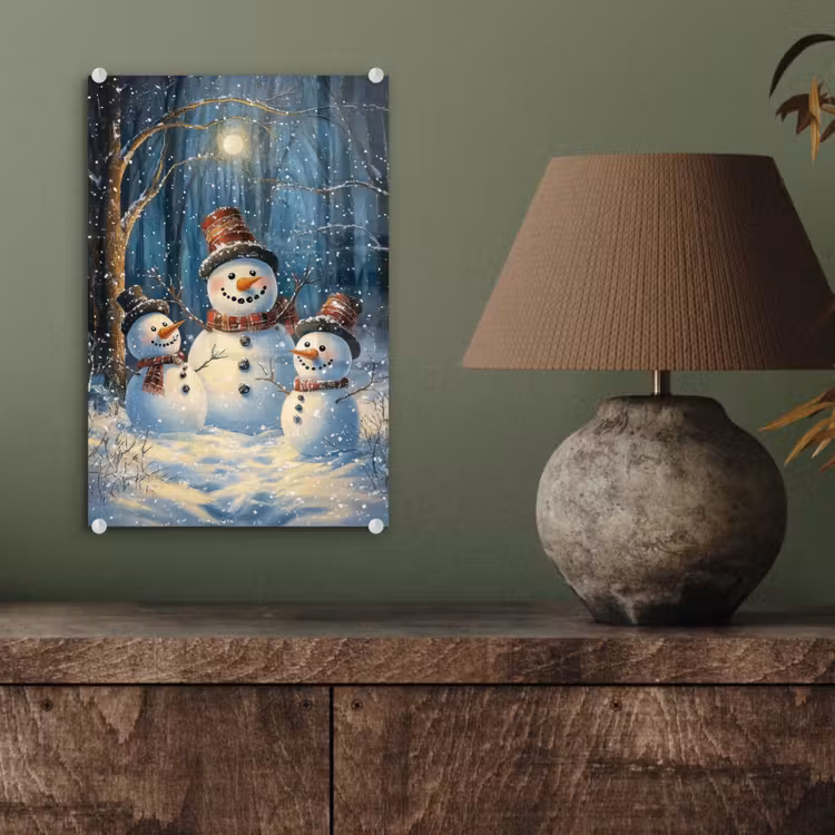 Glas schilderij - Sneeuwpop - Sneeuw - Winter - Bos — 4