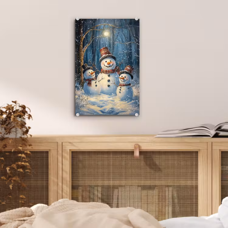 Glas schilderij - Sneeuwpop - Sneeuw - Winter - Bos — 5