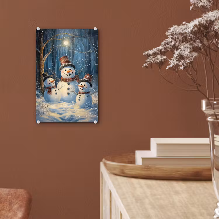 Glas schilderij - Sneeuwpop - Sneeuw - Winter - Bos — 6