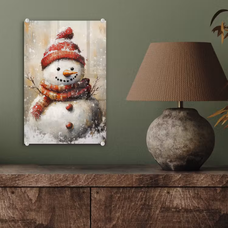 Glas schilderij - Sneeuwpop - Winter - Sneeuw - Beige — 4