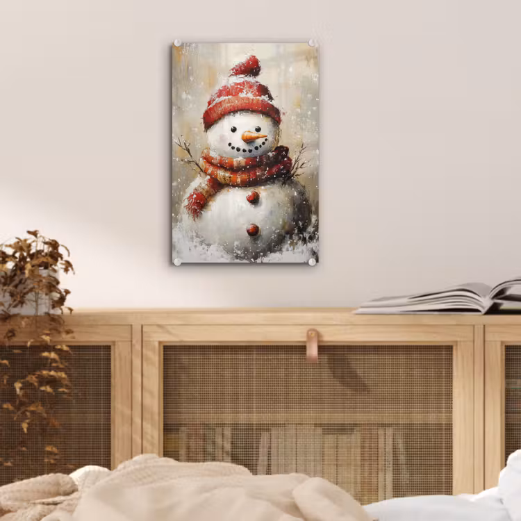 Glas schilderij - Sneeuwpop - Winter - Sneeuw - Beige — 5