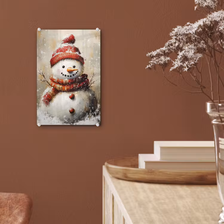 Glas schilderij - Sneeuwpop - Winter - Sneeuw - Beige — 6