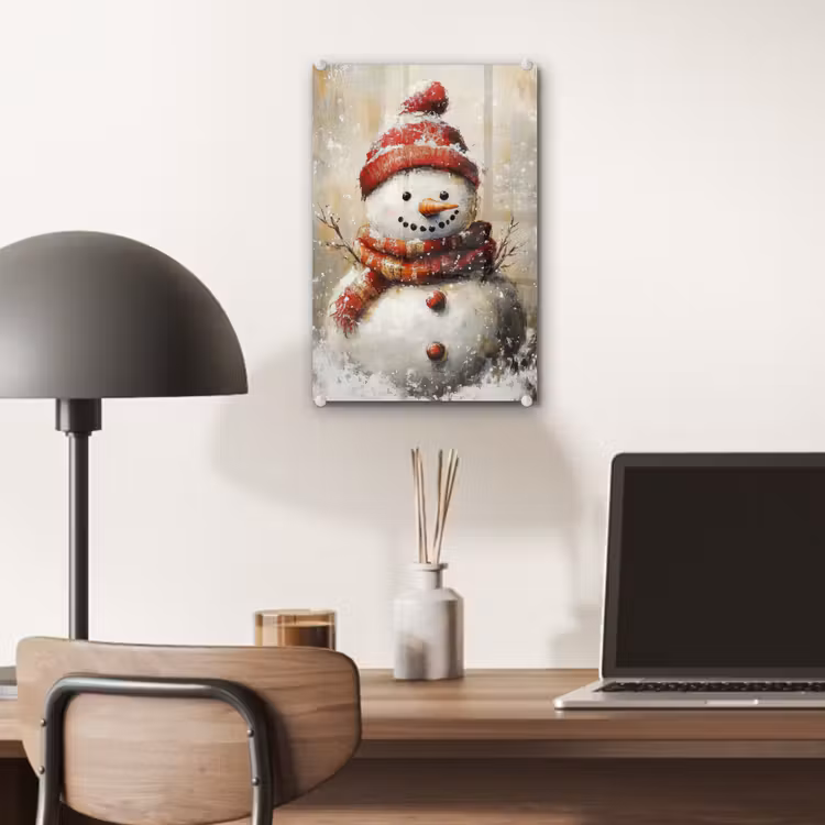 Glas schilderij - Sneeuwpop - Winter - Sneeuw - Beige — 7