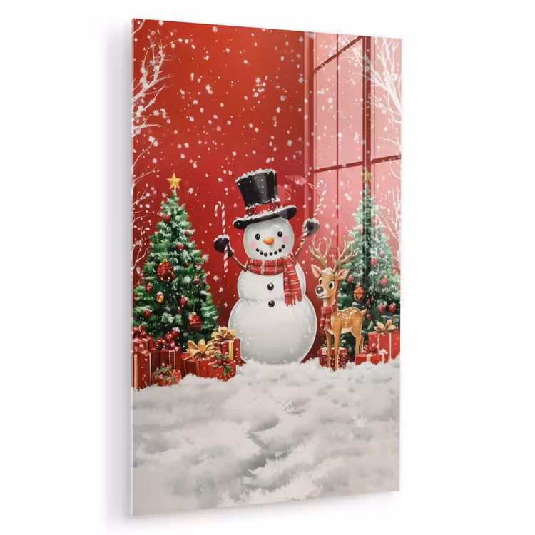 Glas schilderij - Feestvreugde - Winterbos - Kleurrijk — 1