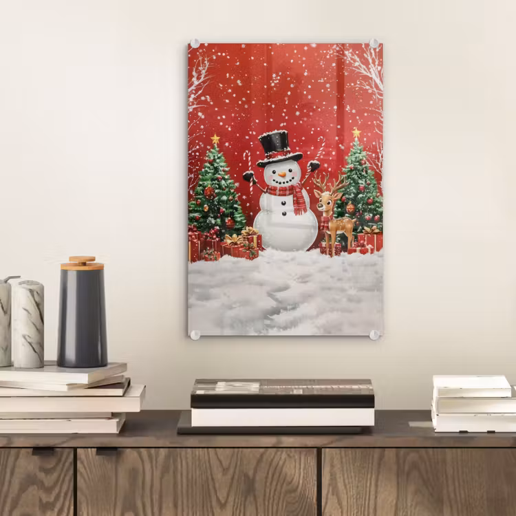 Glas schilderij - Feestvreugde - Winterbos - Kleurrijk — 2