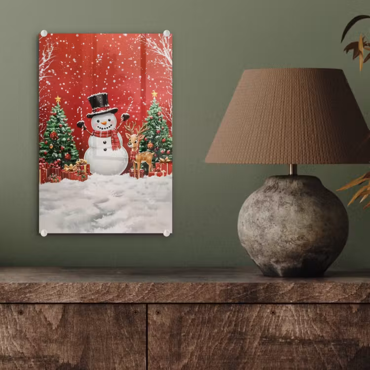 Glas schilderij - Feestvreugde - Winterbos - Kleurrijk — 4