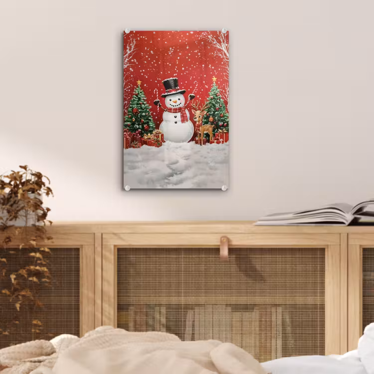 Glas schilderij - Feestvreugde - Winterbos - Kleurrijk — 5