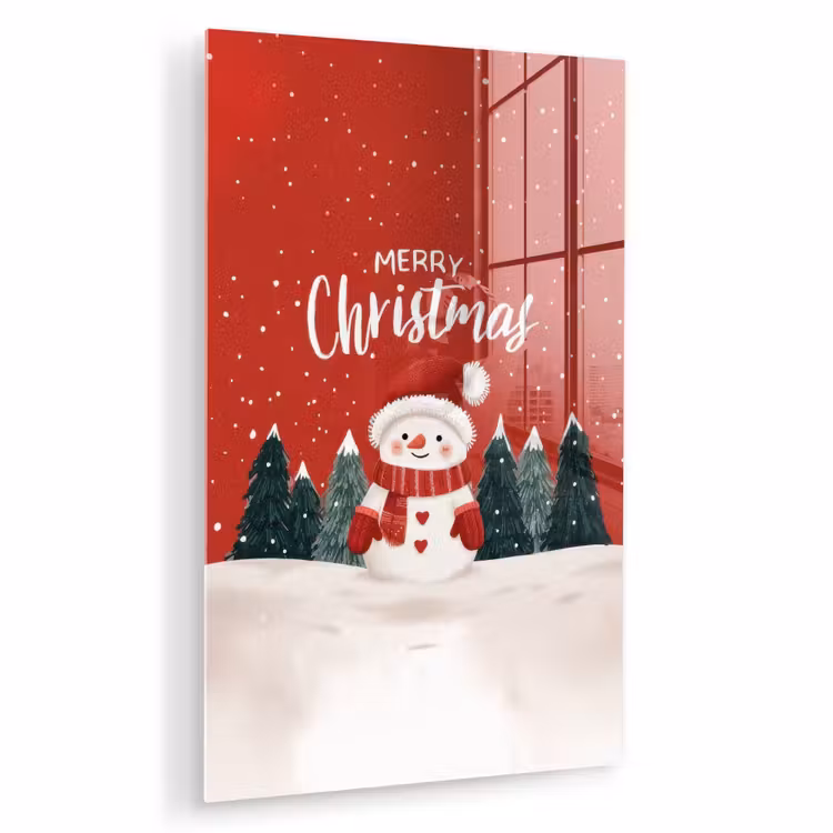 Glas schilderij - Kerstgroet - Sneeuw - Rood — 1