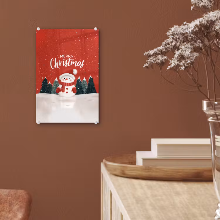 Glas schilderij - Kerstgroet - Sneeuw - Rood — 6