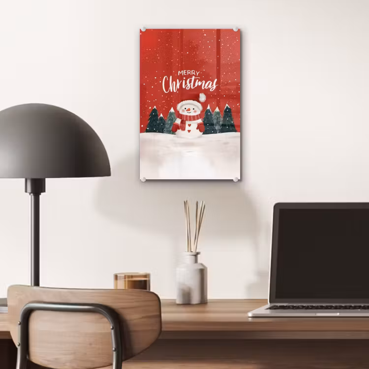 Glas schilderij - Kerstgroet - Sneeuw - Rood — 7