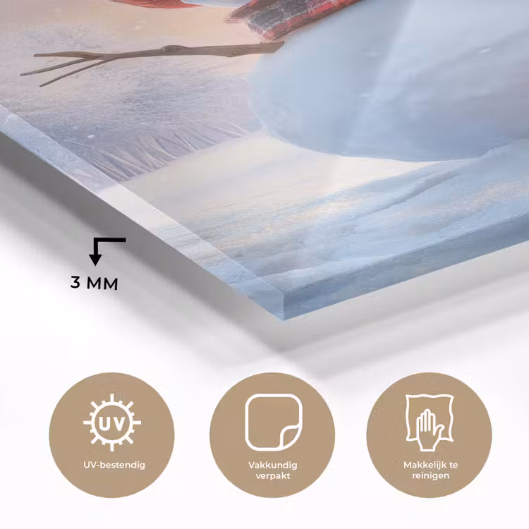 Glas schilderij - Sneeuwpop - Zonsondergang - Wit — 3