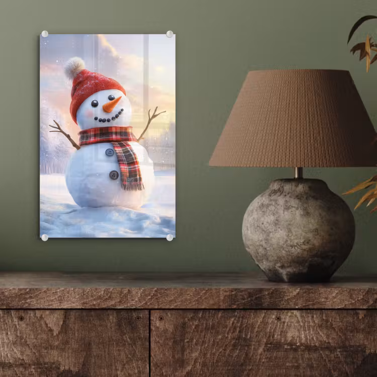 Glas schilderij - Sneeuwpop - Zonsondergang - Wit — 4