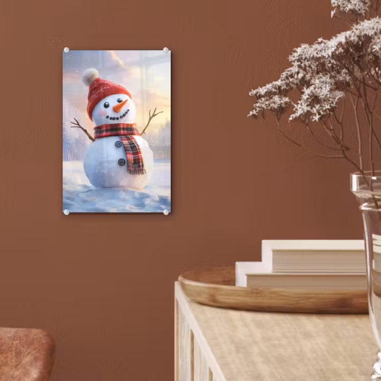 Glas schilderij - Sneeuwpop - Zonsondergang - Wit — 6