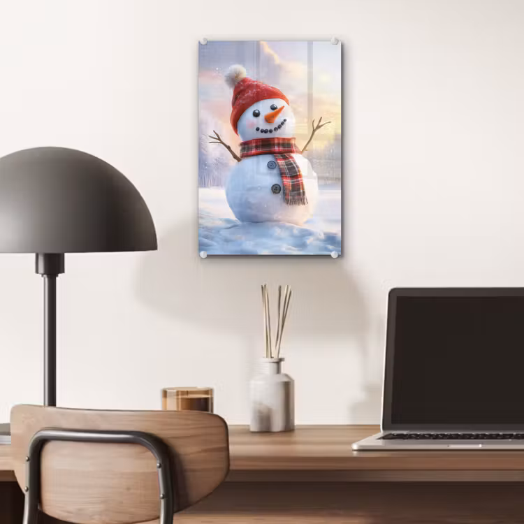 Glas schilderij - Sneeuwpop - Zonsondergang - Wit — 7