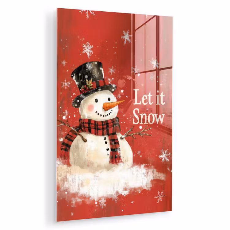 Glas schilderij - Sneeuwpret - Winter - Sneeuwpop — 1